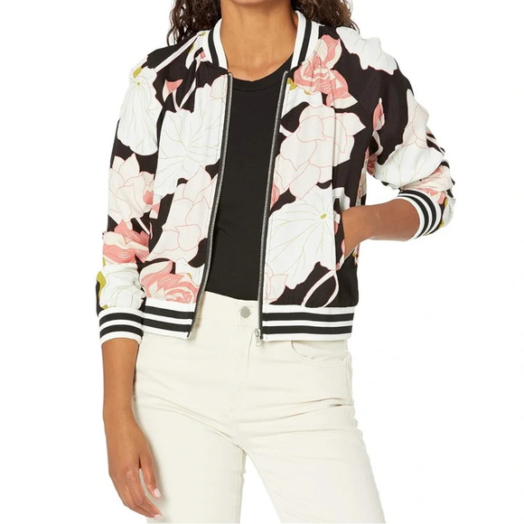 Cupcakes and Cashmere Adrienne Floral Print Bomber Jacket size Small - Picture 1 of 9